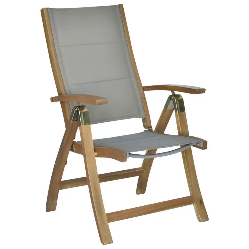 Gartenklappsessel in Holz, Textil Grau, Akaziefarben