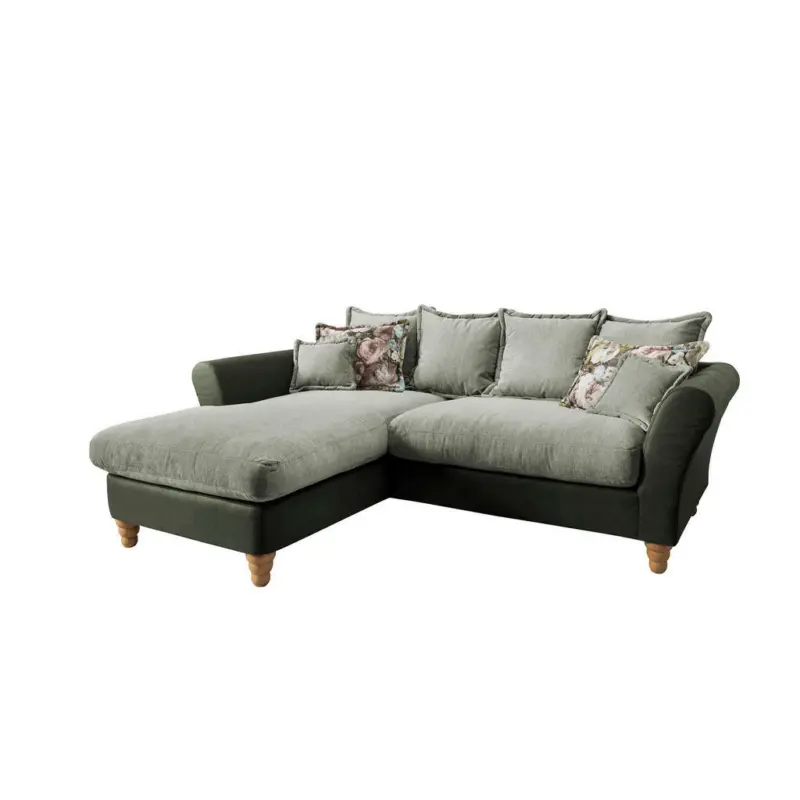 Ecksofa in Chenille, Mikrofaser Grün, Hellgrün