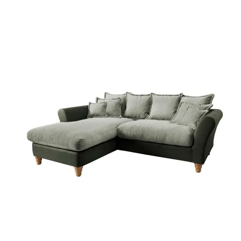 Ecksofa in Chenille, Mikrofaser Grün, Hellgrün