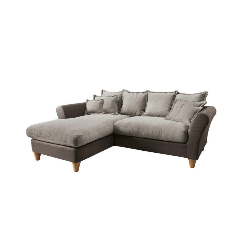 Ecksofa in Chenille, Mikrofaser Dunkelbraun, Hellbraun