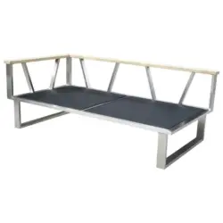 2-Sitzer-Bank 156/59/82,5 cm in Grau, Edelstahlfarben, Teakfarben