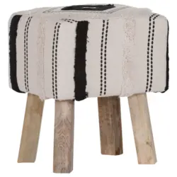 Hocker in Textil Creme, Schwarz, Beige