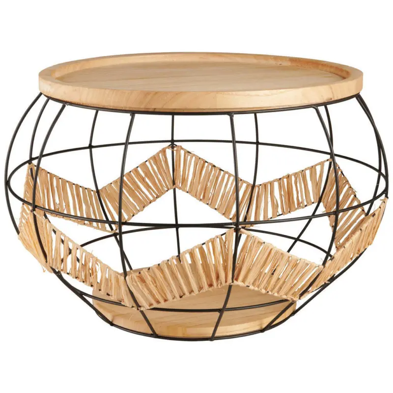 Beistelltisch in Holz, Metall, Naturmaterialien 53/53/35,5 cm