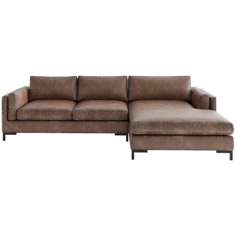 Ecksofa in Lederlook, Flachgewebe Rotbraun