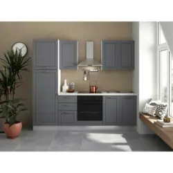 Küchenblock 245 cm in Anthrazit, Weiß