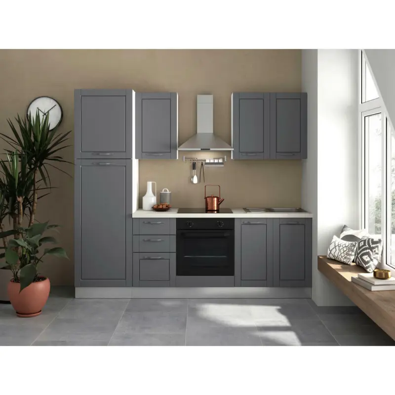 Küchenblock 245 cm in Anthrazit, Weiß