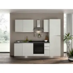 Küchenblock 255 cm in Weiß, Ulmefarben