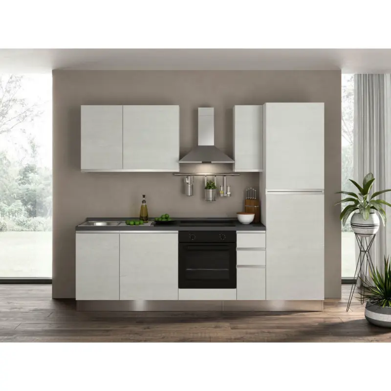 Küchenblock 255 cm in Weiß, Ulmefarben