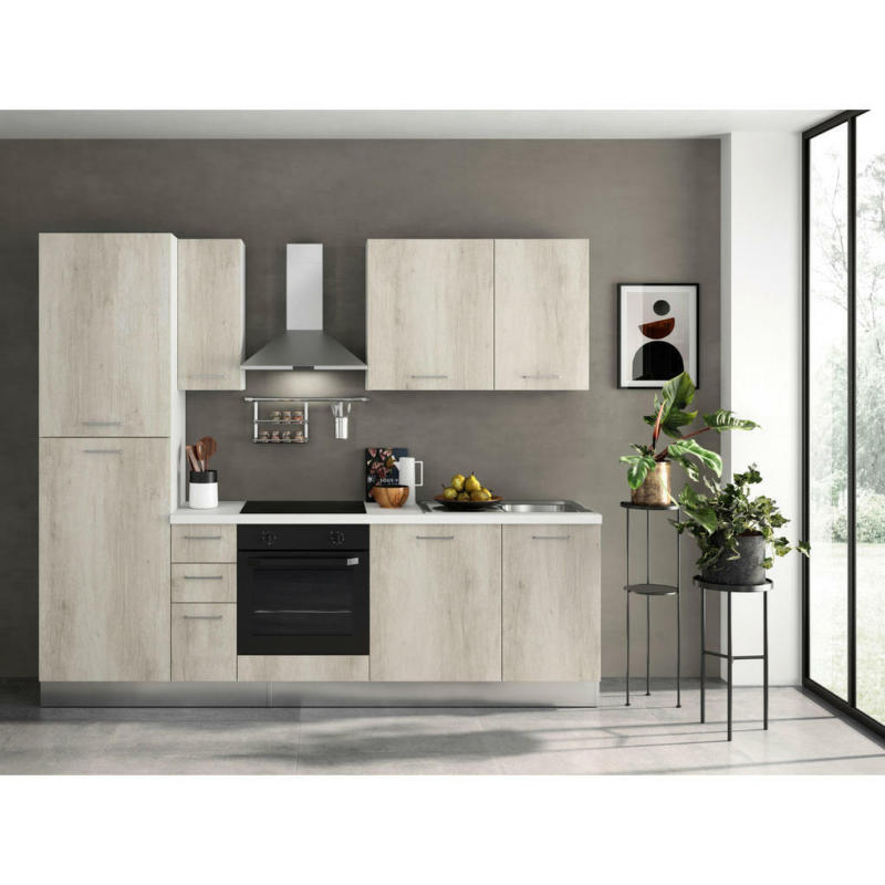 Küchenblock 255 cm in Weiß, Eiche Bianco