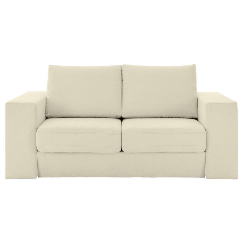 Dreisitzer-Sofa inkl. Hocker in Webstoff Creme