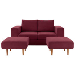 Zweisitzer-Sofa inkl. Hocker in Webstoff Rot, Beere