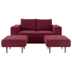 Zweisitzer-Sofa inkl. Hocker in Webstoff Rot, Beere