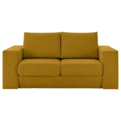 Dreisitzer-Sofa inkl. Hocker in Webstoff Gelb