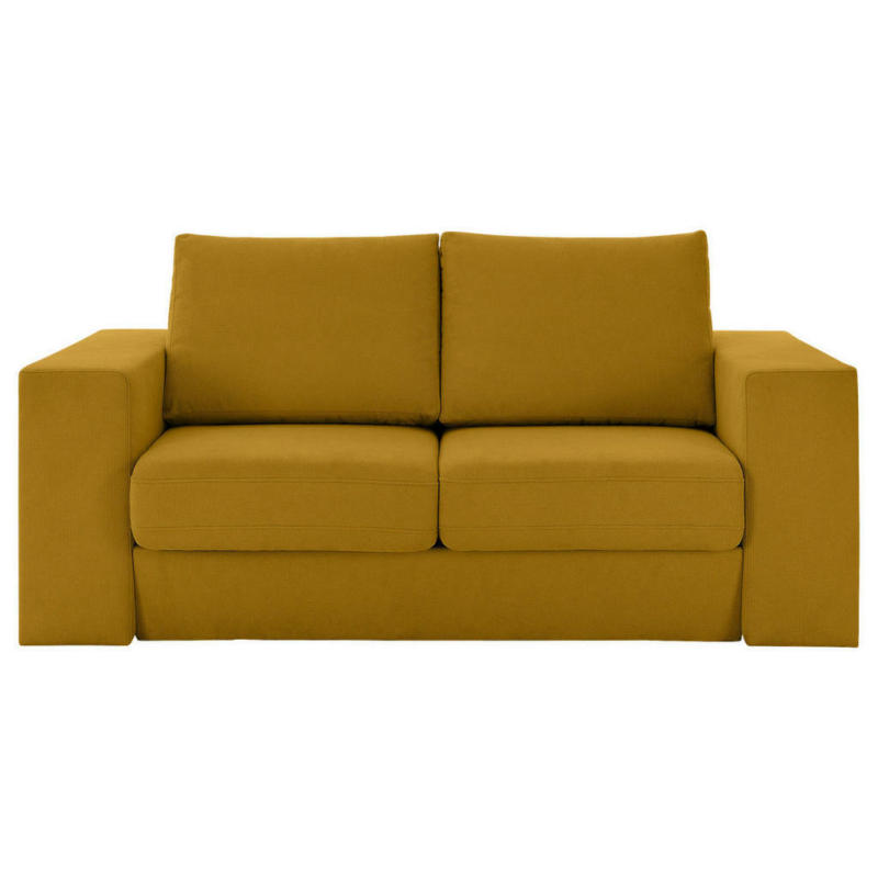 Zweisitzer-Sofa inkl. Hocker in Webstoff Gelb