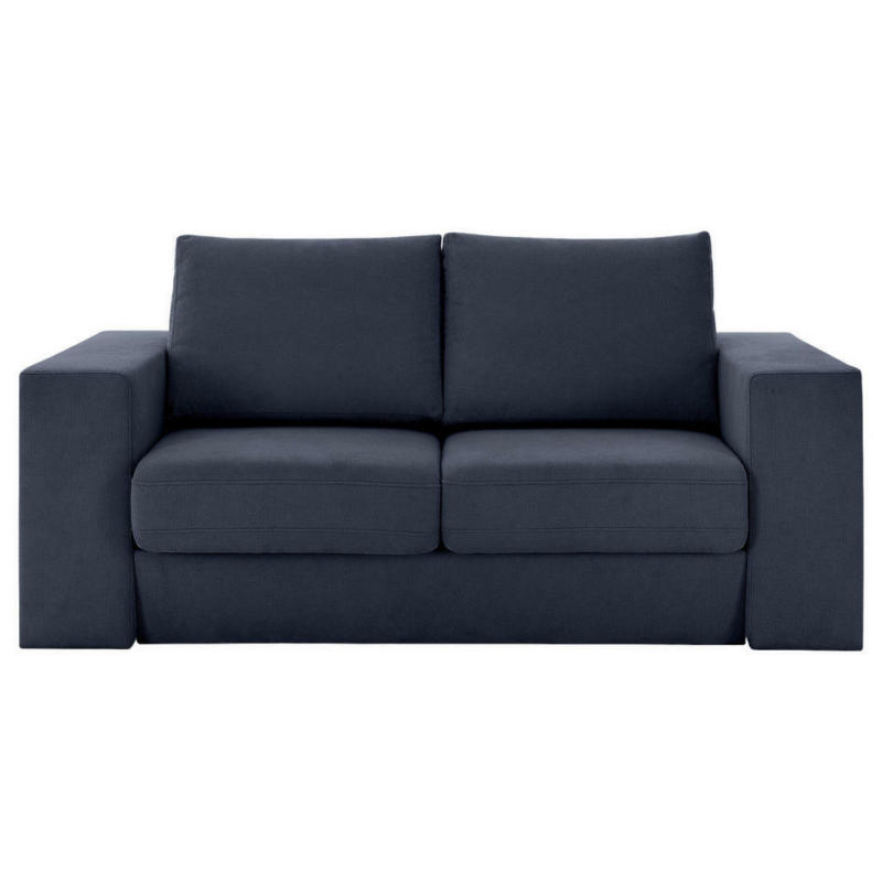 Zweisitzer-Sofa inkl. Hocker in Webstoff Dunkelblau