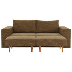 Zweisitzer-Sofa inkl. Hocker in Webstoff Braun
