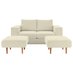 Zweisitzer-Sofa inkl. Hocker in Webstoff Creme