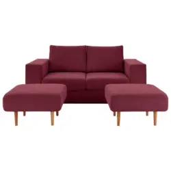 Zweisitzer-Sofa inkl. Hocker in Webstoff Rot, Beere
