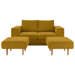 Zweisitzer-Sofa inkl. Hocker in Webstoff Gelb