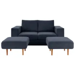Zweisitzer-Sofa inkl. Hocker in Webstoff Dunkelblau