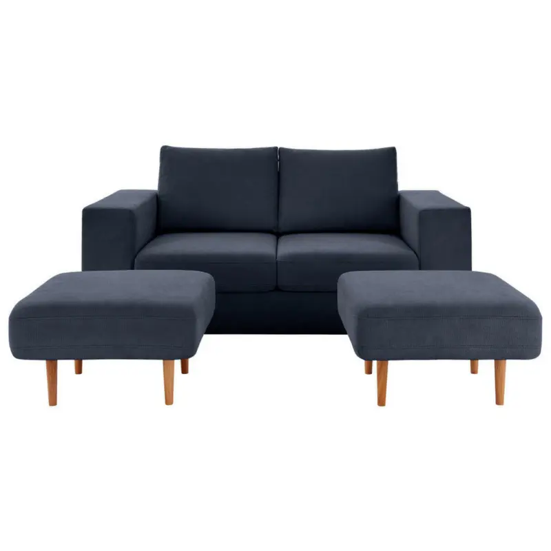Zweisitzer-Sofa inkl. Hocker in Webstoff Dunkelblau