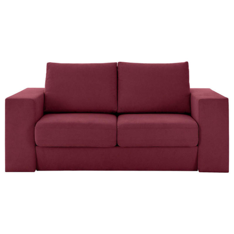 Dreisitzer-Sofa inkl. Hocker in Webstoff Rot, Beere