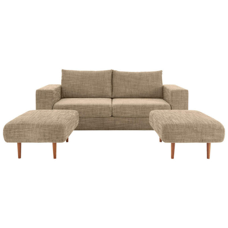 Zweisitzer-Sofa inkl. Hocker in Webstoff Braun, Beige