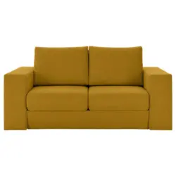 Dreisitzer-Sofa inkl. Hocker in Webstoff Gelb