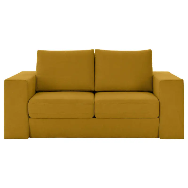 Dreisitzer-Sofa inkl. Hocker in Webstoff Gelb