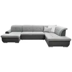 Wohnlandschaft in Webstoff Grau, Silberfarben