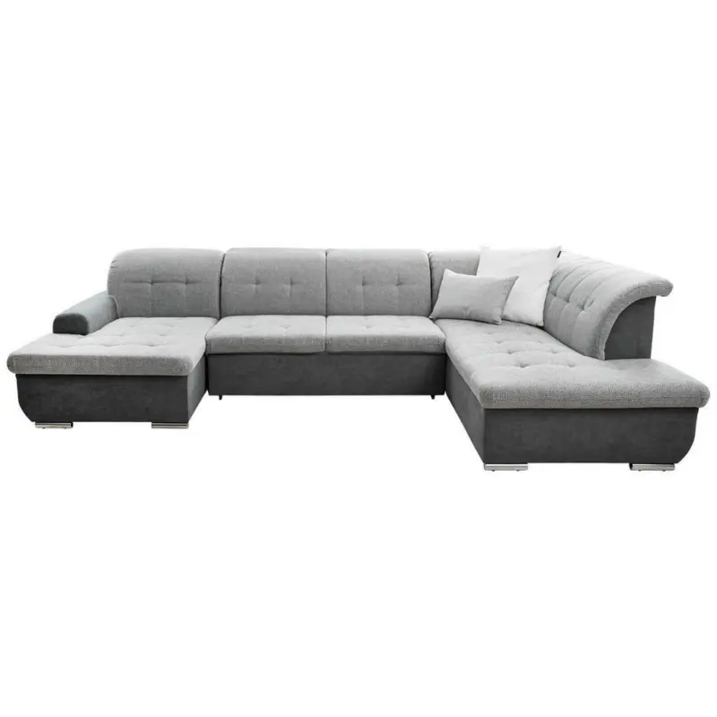 Wohnlandschaft in Webstoff Grau, Silberfarben