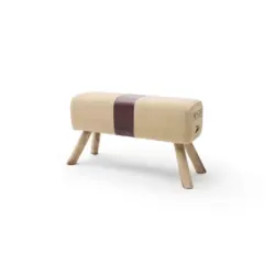 Hocker in Holz, Textil, Leder Braun, Beige