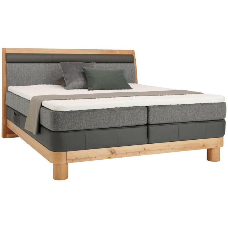 Boxspringbett 180/200 cm in Grau, Schwarz, Eichefarben