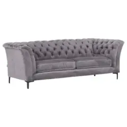 Chesterfield-Sofa in Flachgewebe Hellgrau