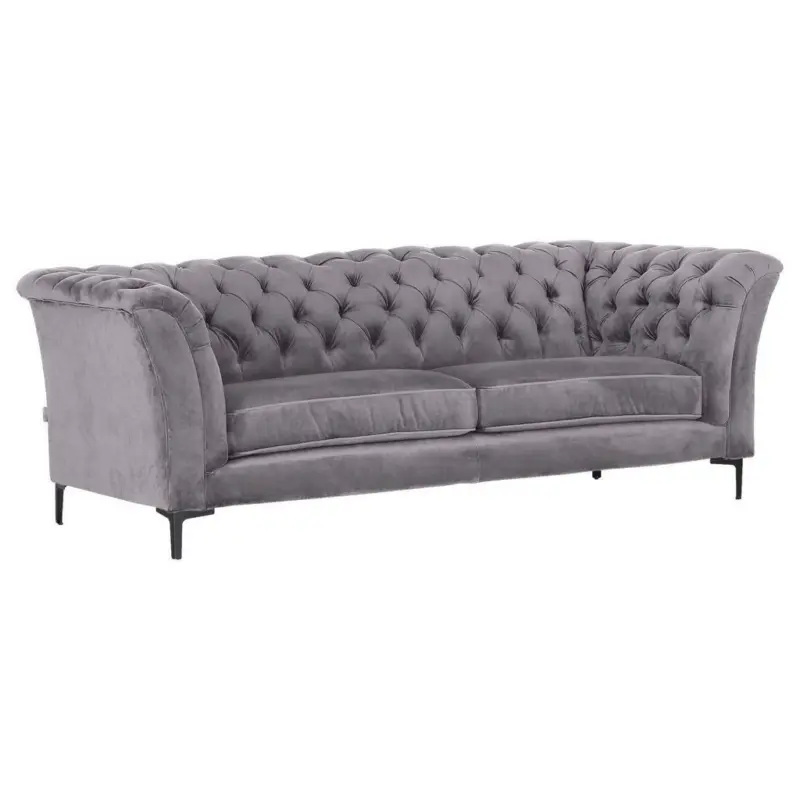 Chesterfield-Sofa in Flachgewebe Hellgrau
