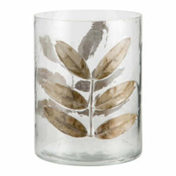 Windlicht LEAF, Glas, transparent/oliv