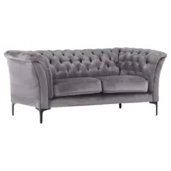 Chesterfield-Sofa in Flachgewebe Hellgrau