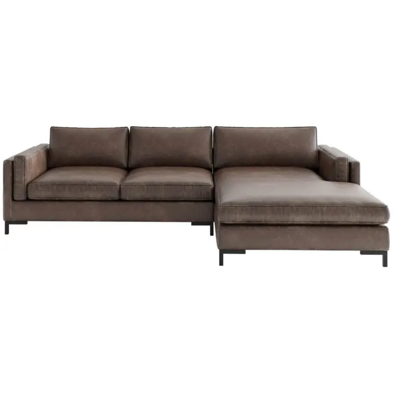 Ecksofa in Lederlook, Flachgewebe Braun