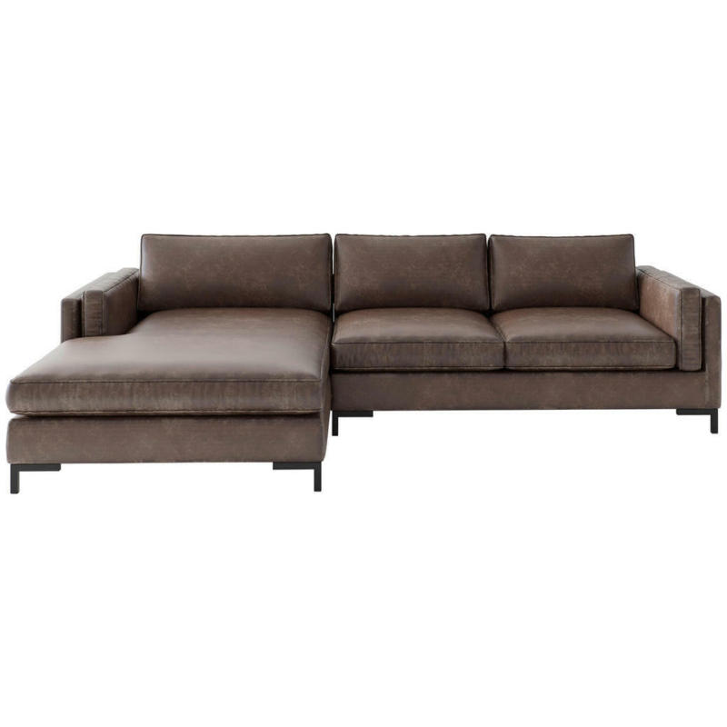 Ecksofa in Lederlook, Flachgewebe Braun