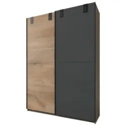 Schwebetürenschrank in Graphitfarben, Eichefarben