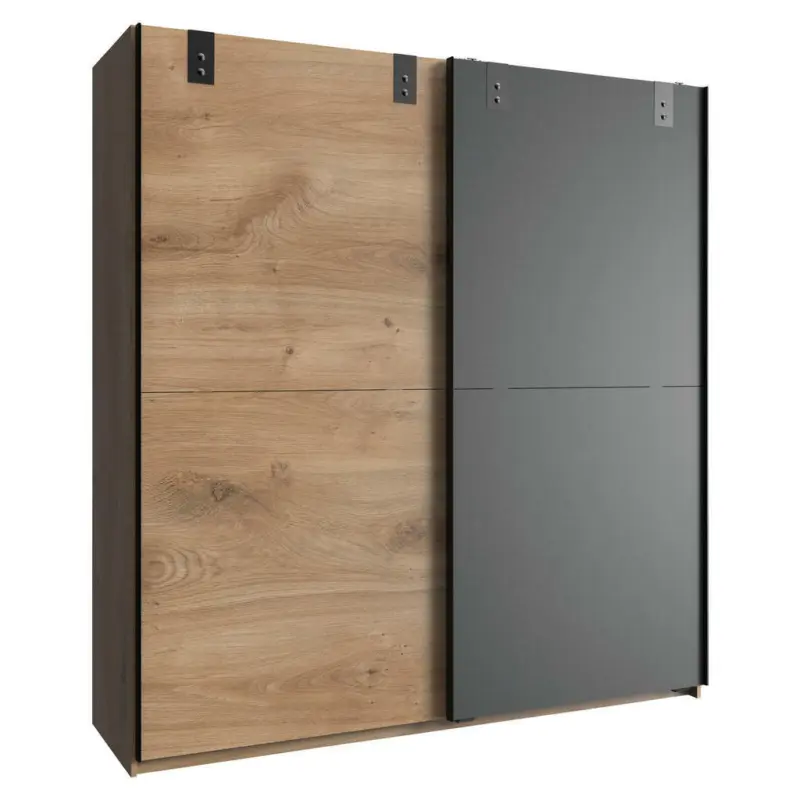 Schwebetürenschrank in Graphitfarben, Eichefarben