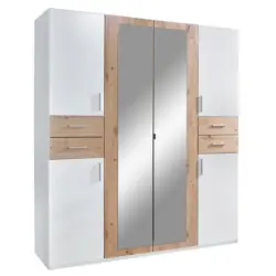 Drehtürenschrank in Weiß, Eiche Artisan