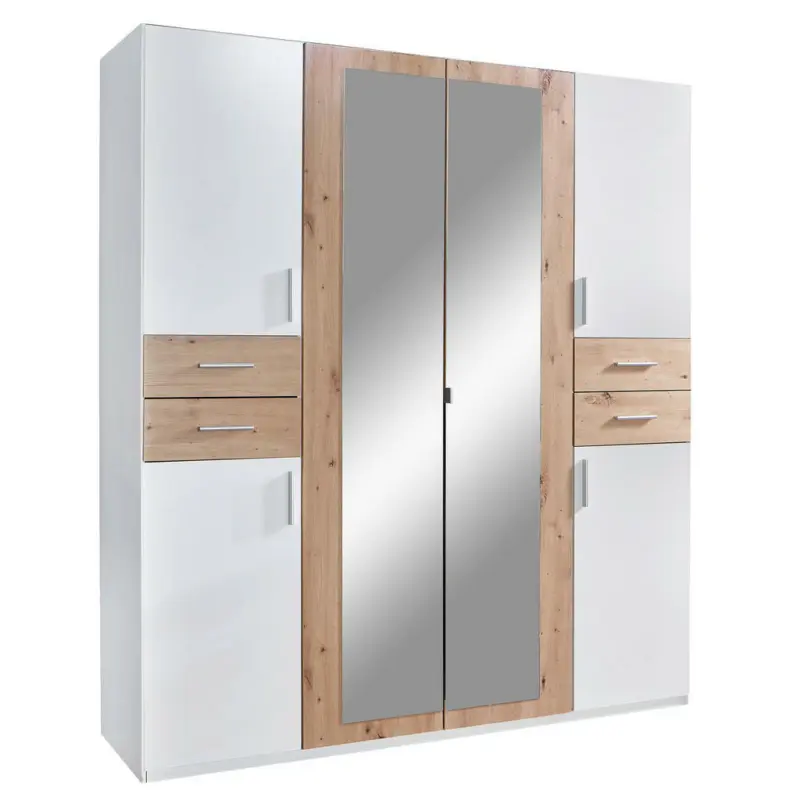 Drehtürenschrank in Weiß, Eiche Artisan