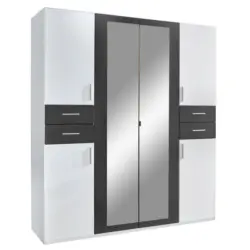 Drehtürenschrank in Graphitfarben, Weiß
