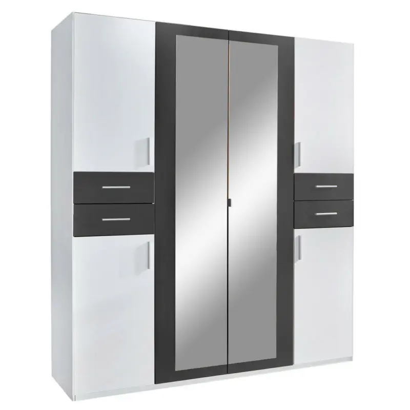 Drehtürenschrank in Graphitfarben, Weiß