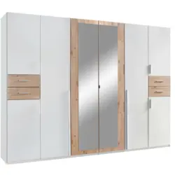 Drehtürenschrank in Weiß, Eiche Artisan