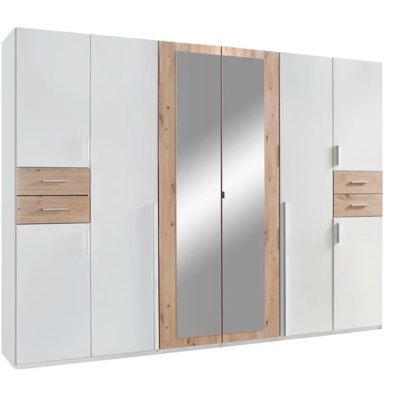 Drehtürenschrank in Weiß, Eiche Artisan