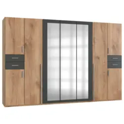 Drehtürenschrank in Graphitfarben, Eichefarben