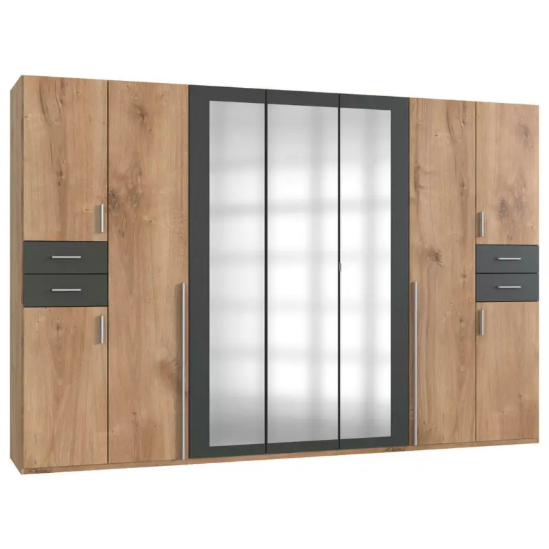 Drehtürenschrank in Graphitfarben, Eichefarben