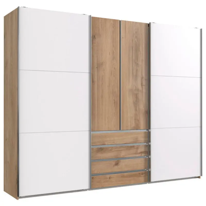 Schwebetürenschrank in Weiß, Eichefarben